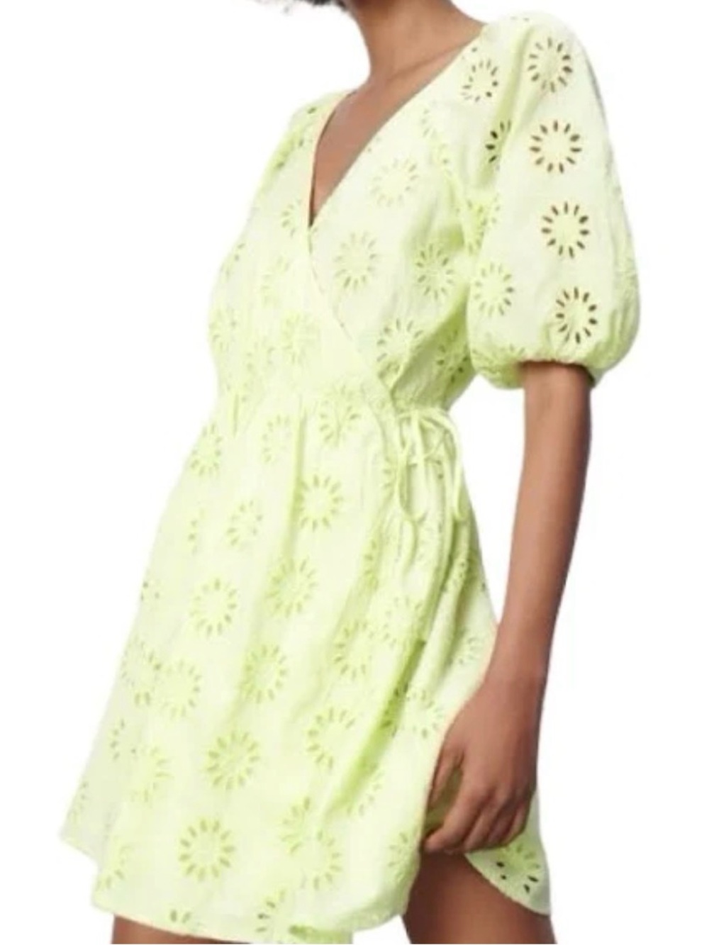 Zara Lemon Eyelet Wrap Mini Dress